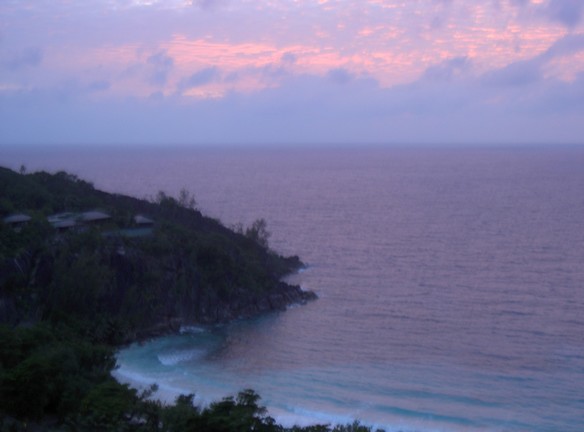 Sunset from the rooftop of the spa Four Seasons Seychelles